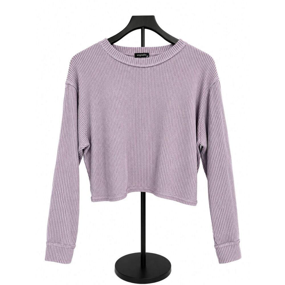 Originality Ribbed Cropped Long Sleeve Top Small Lavender Stretch Basic - Picture 2 of 6